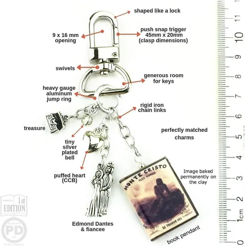 Vista 2 de Count of Monte Cristo Alexandre Dumas Clay Mini Book Key Chain Bag Purse Backpack Clip Clasp Lock