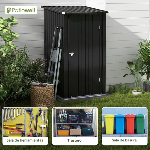 Vista 5 de Patiowell - Cobertizo de 3 x 3 pies para herramientas, pequeño, con techo inclinado y puerta individual con cerradura, para exteriores, patio