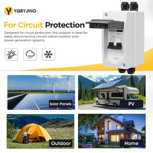 Vista 133 de Interruptor de desconexión de panel solar CC 20 Amp AC Caja de interruptor de circuito en miniatura 500V 2 polos con caja IP65 impermeable a prueba