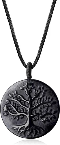 Vista 10 de COAI Collar de obsidiana negra con árbol de la vida para hombre