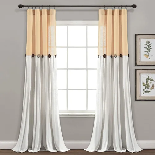 Vista 20 de Lush Decor - Cortinas de lino con botones de estilo granja, panel individual, diseño plisado de dos tonos de 40 pulgadas de ancho x 108 pulgadas