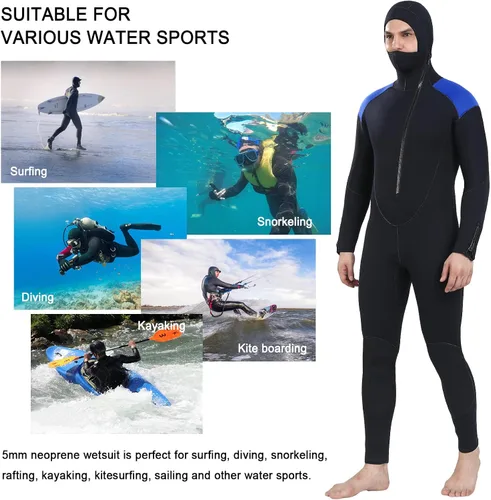 Vista 2 de DEHAI Traje de neopreno de 0.197 in para hombre, traje de neopreno para buceo, manga larga, cremallera trasera, cuerpo completo, traje de baño