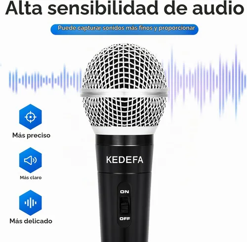 Vista 2 de KM88 Micrófono de karaoke de mano con cable, micrófono vocal dinámico super cardioide con cable de audio XLR desmontable de 13.12 pies e interruptor