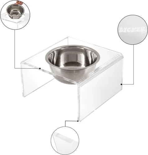 Vista 3 de DBL2002A Keaton 5" Pequeño/Mediano Comedero Elevado Moderno de Acrílico Rectangular para Mascotas con Tazón de Acero Inoxidable de 20oz