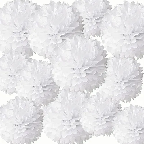 Vista 13 de 12 pompones de papel de seda azules para colgar, pompones de flores para decoración de fiesta de techo