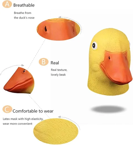 Vista 8 de Molezu Máscara de lujo para Halloween, máscara de cabeza de pato, máscara de látex, disfraz de pico de pato