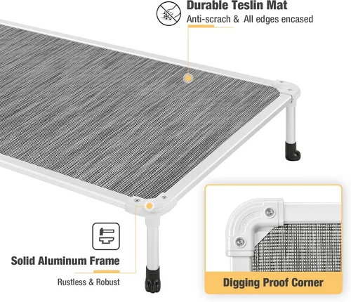 Vista 57 de Veehoo Cama elevada para perros a prueba de mordidas - Cuna elevada refrescante para mascotas - Marco de aluminio plateado y tela de malla