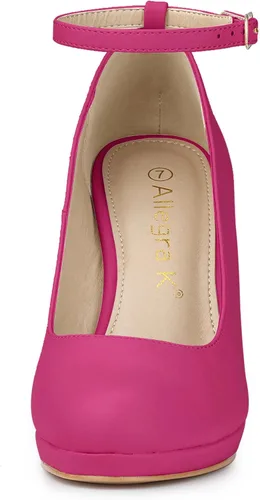 Vista 2 de Allegra K Zapatos de tacón de aguja con correa de tobillo y punta redonda para mujer