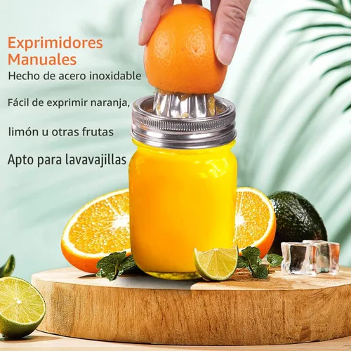 Vista 8 de Mason Jar - Tapa exprimidora de acero inoxidable (2 piezas), escariador de cítricos para tarro Mason de boca ancha, exprimidor de limón, exprimidor