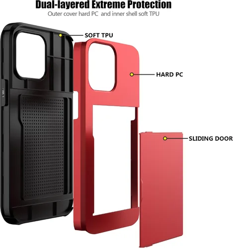 Vista 59 de Nvollnoe - Funda para iPhone 14 con tarjetero [tienda de 5 tarjetas] Negro - Almacenamiento más grande