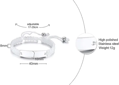 Vista 2 de XUANPAI Engraved Handmade Matching Couples Rope Braided ID Bracelets Set Anniversary Personalized Gift for Him and Her
