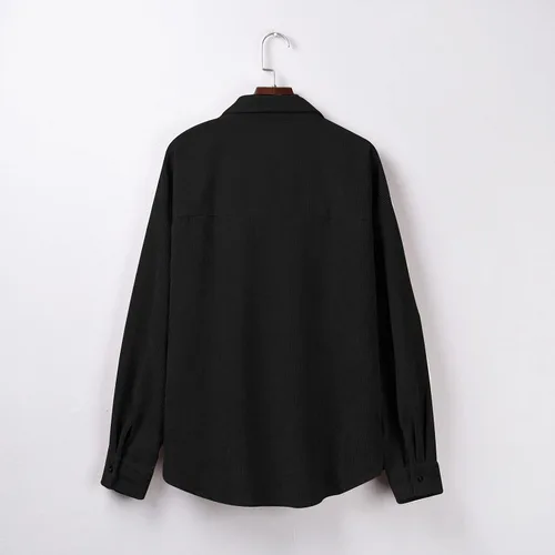 Vista 5 de Blusas de pana con botones para mujer, de manga larga, estilo casual, con solapa, acolchada, cárdigan liso, con bolsillo holgado