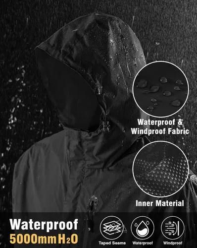 Vista 4 de TBMPOY Chubasqueros ligeros para hombre, impermeables, con capucha, para correr, ciclismo, senderismo, rompevientos al aire libre