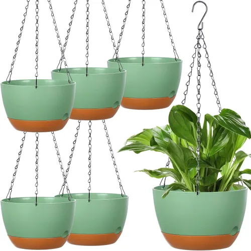 Vista 8 de Mumufy 6 macetas colgantes de 8 pulgadas para plantas de interior y exterior, color beige