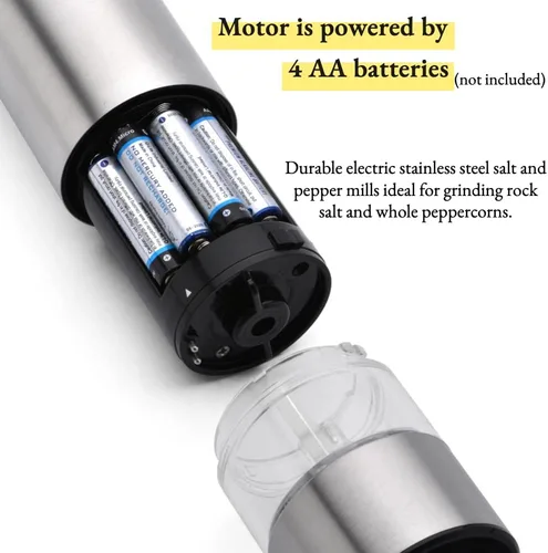 Vista 3 de Juego de molinillo eléctrico de sal y pimienta, molinillo de pimienta automático de acero inoxidable con grosor de molienda ajustable, salero