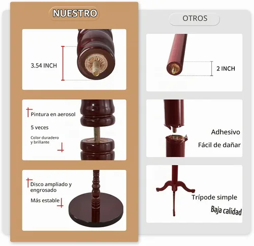 Vista 3 de ZOZOE Perchero de madera clásico, perchero de pie de madera maciza con 14 ganchos, perchas vintage con base redonda resistente, colgador de abrigos