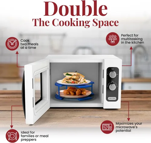 Vista 2 de DoubleWave Mini apilador de platos de microondas de 2 niveles para microondas pequeños, sin BPA, apilador de platos fríos para microondas