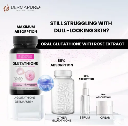 Vista 5 de Dermapure - Píldoras blanqueadoras de glutatión 2 en 1, 600 mg con extracto de aceite de rosa, suplemento para aclarar la piel y desodorante