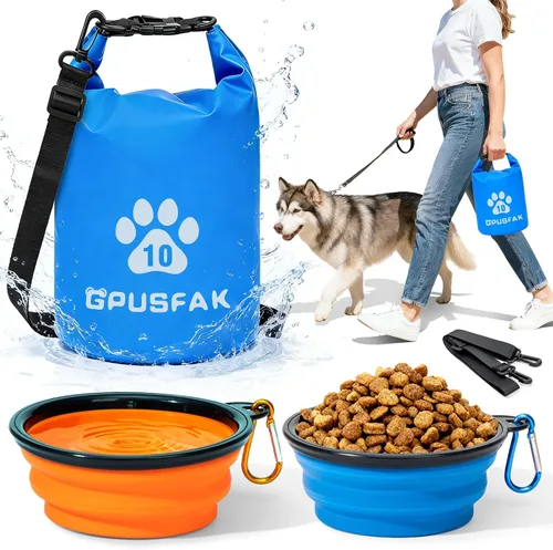 Vista 10 de Bolsa de almacenamiento de alimentos para mascotas con cuenco (32 tazas) – Bolsa de viaje de comida para perros con cremallera superior enrollable