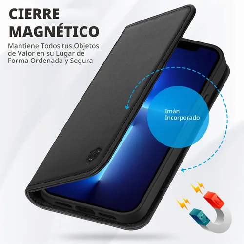Vista 7 de SHIELDON Funda para iPhone 13, de piel auténtica, con función atril, bloqueo RFID, tarjetero de crédito, a prueba de golpes, protección completa