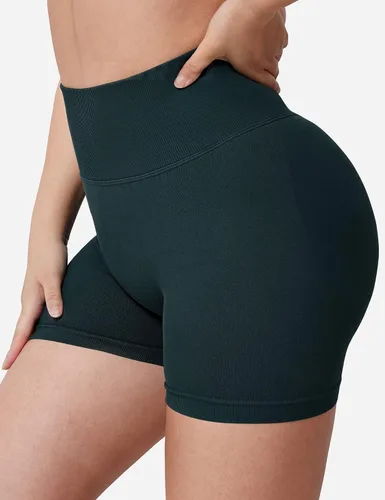 Vista 3 de YEOREO Pantalones cortos profesionales de entrenamiento para mujer, 3.6 pulgadas, pantalones cortos sin costuras, cintura alta, contorno, gimnasio