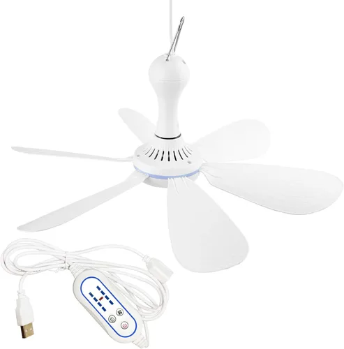 Vista 9 de Ventilador de techo silencioso con USB y control remoto de temporización de 4 velocidades, ventilador pequeño y silencioso de CC enchufable