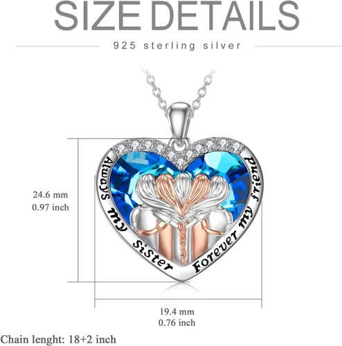 Vista 3 de POPKIMI Collar de plata de ley 925 para hermana, regalo de cumpleaños para hermanas, mamá, hija, collar de cristal con texto en inglés "Always My