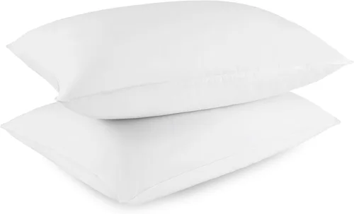 Vista 2 de Down Alternative - Almohadas de cama jumbo 100% algodón para dormir de espalda, estómago o de lado (paquete de 2), color blanco (mediano/firme)