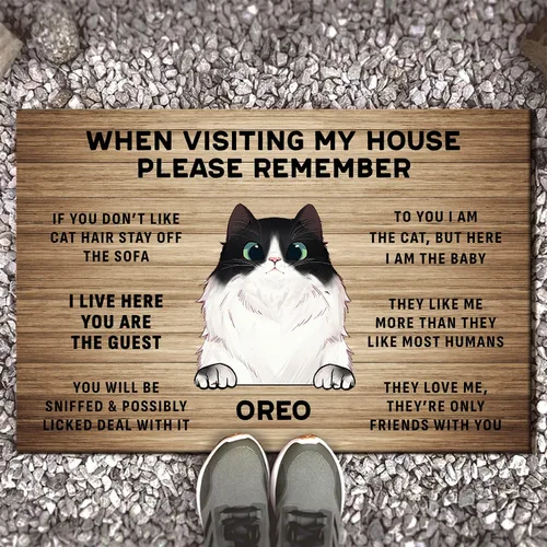 Vista 3 de Tapete personalizado para puerta con nombre de gato, divertido tapete para puerta delantera, tapete antideslizante decorativo de regalo para el hogar