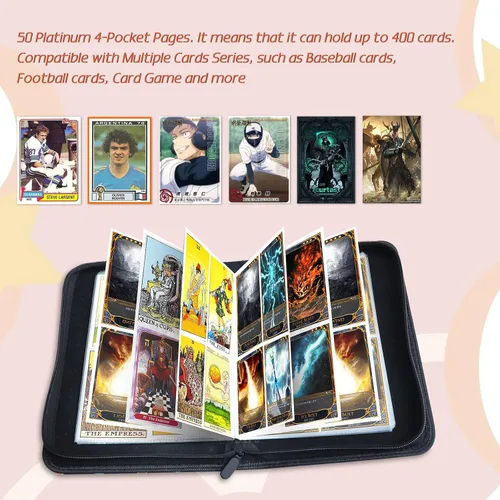Vista 5 de Yebicola Card Binder for Pokemon Trading Cards 4 Pocket, 400 Pockets Card Albums with 50 Sleeves, Zipper Binder Holder Waterproof Leather Cover