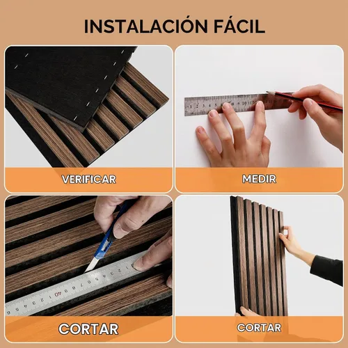 Vista 7 de Paneles acústicos de pared con listones de madera, 2 paneles de amortiguación de sonido de 47.24 x 23.82 pulgadas con acabado de madera natural