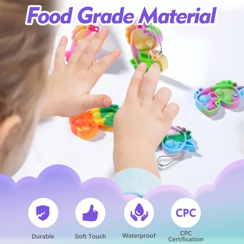 Vista 3 de Recuerdos de fiesta de unicornio para niños paquete de juguetes de mini llavero para reventar, regalos sensoriales a granel de burbujas para niños
