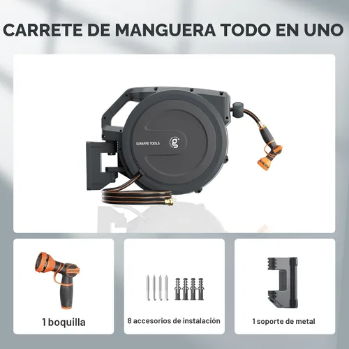 Vista 2 de Giraffe Tools PRO - Carrete de manguera de jardín retráctil de servicio pesado, rebobinado automático de 78 pies y 1/2 pulgada con bloqueo