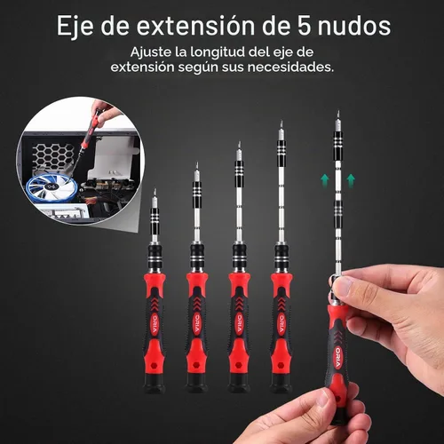 Vista 2 de ORIA Kit de Destornilladores de Precisión, Mini Juego de Destornilladores, 61 en 1 con 57 Puntas de Herramientas de Reparación con Eje Flexible Rojo