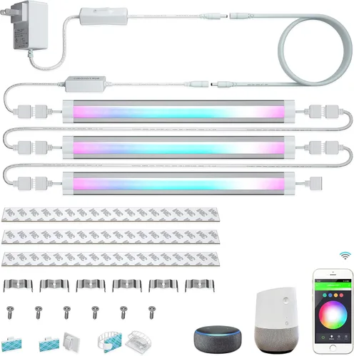 Vista 2 de Ligts LED inteligentes para debajo del gabinete, RGB multicolor, compatibles con Alexa, Google Home controlada por voz debajo de la encimera