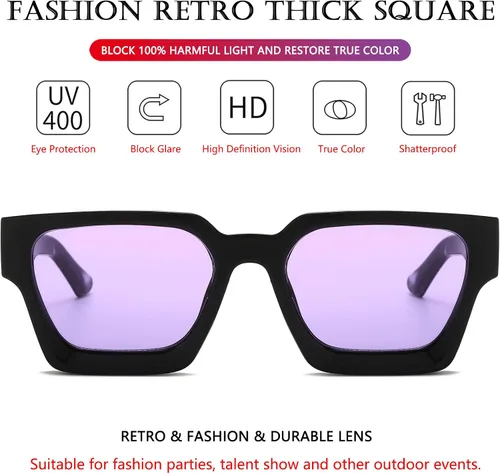 Vista 68 de AIEYEZO Gafas de sol cuadradas para mujeres y hombres, gafas de sol cuadradas con montura gruesa, estilo de diseñador simple