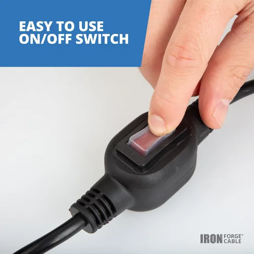 Vista 3 de Iron Forge Cable Cable de alimentación de repuesto de 16 AWG de 10 pies con interruptor de encendido y apagado en línea impermeable IP65 - Cable