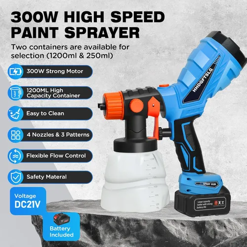 Vista 2 de Cordless Paint Sprayer 3Ah with Battery, 2 Containers, 3 Patterns 4 Nozzles