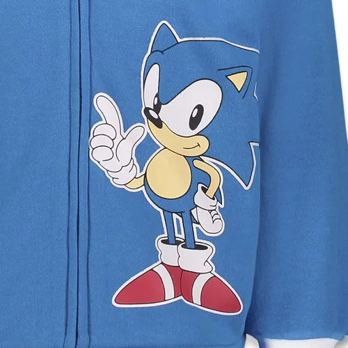 Vista 3 de SEGA Sonic The Hedgehog - Sudadera con capucha de vellón con cremallera para cosplay Azul