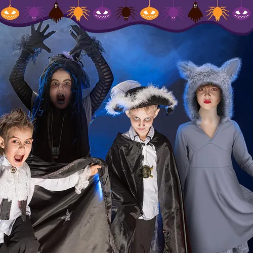 Vista 7 de Bonuci Disfraz de lobo de Halloween de 3 piezas para niñas, vestido de hombre lobo con cola, guantes de pata de lobo, calentadores de piernas