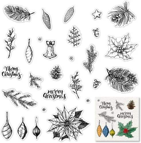 Vista 10 de Palabras de felicitación de Feliz Navidad, sellos transparentes para hacer tarjetas y decoraciones de álbumes de fotos, sellos de silicona de árbol