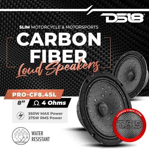 Vista 2 de DS18 PRO-CF8.4SL Altavoz de Graves-Medios de Cono de Fibra de Carbono Poco Profundo de 8" Resistente al Agua 275 Vatios Rms 4-Ohm - Excelente