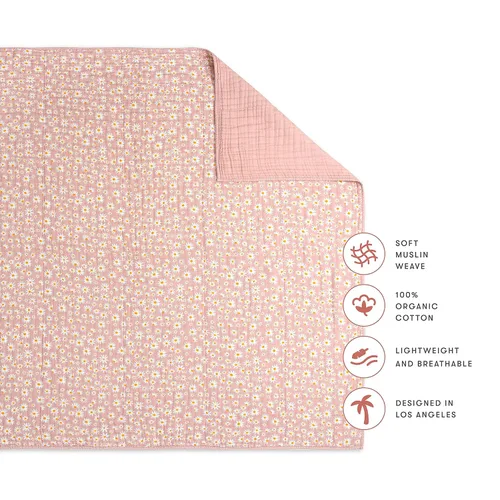 Vista 2 de Babyletto Edredón 100% algodón orgánico, certificado GOTS, 3 capas de muselina ultrasuave y transpirable, margarita