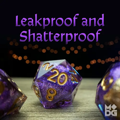 Vista 3 de FanRoll de Metallic Dice Games Aether - Juego de dados DND de núcleo líquido de elixir abstracto, juego de rol para Dungeons and Dragons