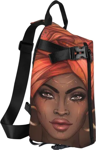 Vista 2 de Mochila cruzada con patrón de niña afroamericana, bolsa de hombro cruzada para hombres y mujeres, viajes, senderismo, al aire libre, Negro