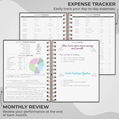 Vista 4 de Clever Fox Planificador de presupuesto en espiral, cuaderno de seguimiento de gastos, organizador de presupuestos mensual, cuaderno de registro