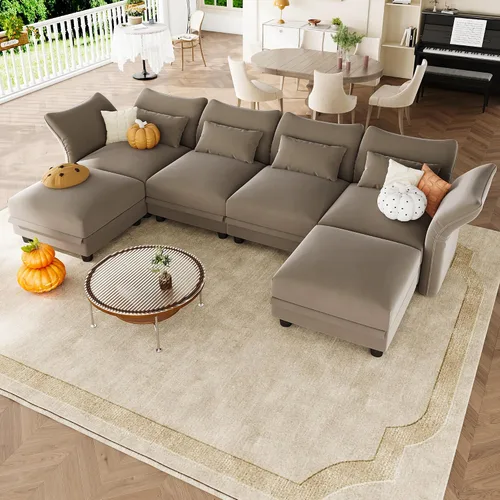 Vista 14 de LLappuil Sofá modular de terciopelo en forma de L con almacenamiento, sofá moderno de 5 plazas de 127.8 pulgadas con diván, sofás reclinables de Azul
