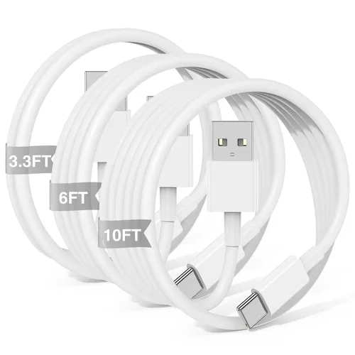 Vista 10 de Paquete de 3 cables negros [3.3 pies+3.3 pies + 6 pies] USB A a USB C, cable USB a USB C Carplay para iPhone 16 15 Pro Plus Pro Max, para iPad