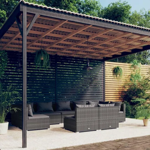 Vista 22 de Sofá de 3 plazas con cojines de ratán de poliéster marrón, juego de muebles de patio al aire libre con 3 sofás centrales para patio trasero, jardín