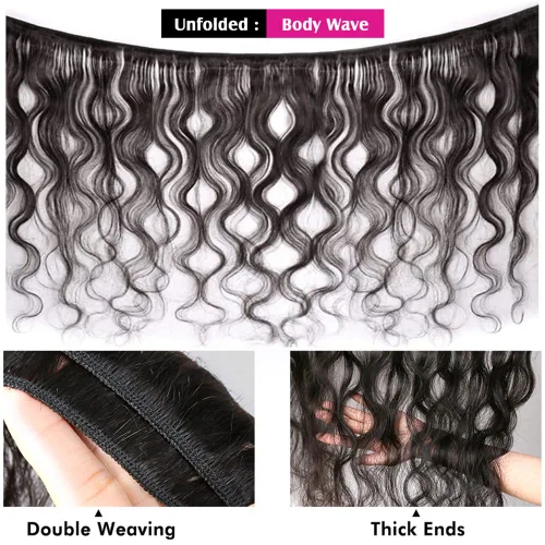 Vista 4 de Paquetes de cabello humano ondulado de 12, 14, 16 pulgadas 3 paquetes negro natural